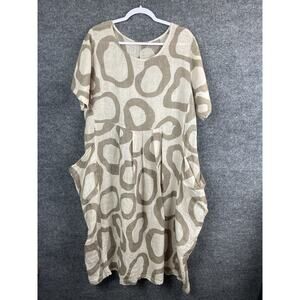 KLASIKS Italian Linen Dress Oversized Overlay Pockets Brown Lagenlook Size Large